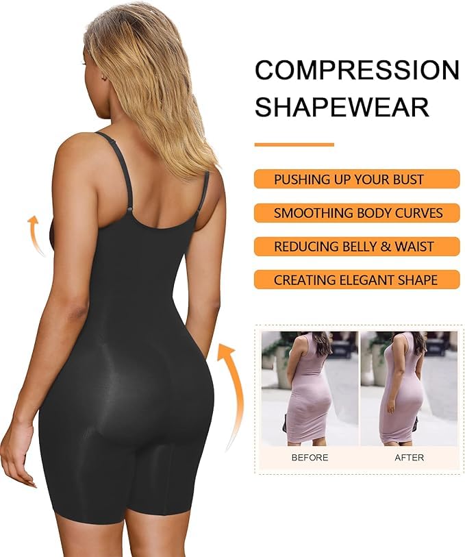 SHAPERX Women's Shapewear Bodysuit Tummy Control Body Shaper Seamless Sculpting Snatched Waist Body Suit,SZ5218-2-Black-2XL/3XL(One piece)