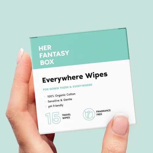 Her Fantasy Box | Everywhere Wipes – 100% Organic Cotton, Gentle & Refreshing, pH-Balanced, Fragrance-Free, Plant-Powered for Body, Face & Intimate Areas, Ideal for Sensitive Skin - 1 Pack, 15 Wipes