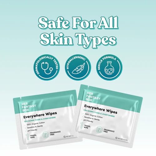 Her Fantasy Box | Everywhere Wipes – 100% Organic Cotton, Gentle & Refreshing, pH-Balanced, Fragrance-Free, Plant-Powered for Body, Face & Intimate Areas, Ideal for Sensitive Skin - 1 Pack, 15 Wipes