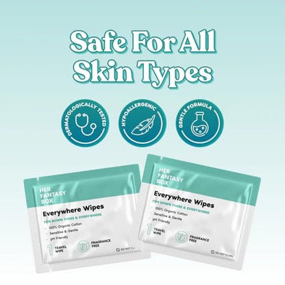 Her Fantasy Box | Everywhere Wipes – 100% Organic Cotton, Gentle & Refreshing, pH-Balanced, Fragrance-Free, Plant-Powered for Body, Face & Intimate Areas, Ideal for Sensitive Skin - 1 Pack, 15 Wipes