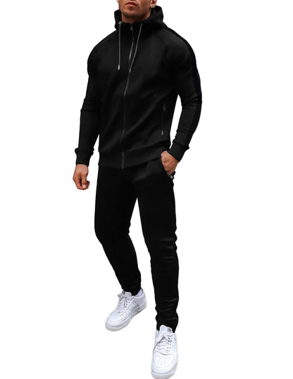 COOFANDY Men's Tracksuit Casual Athletic Full-Zip Sweatsuit Black Jogger Suits 2 Piece Outfit Activewear with Zipper Pockets (Black L)