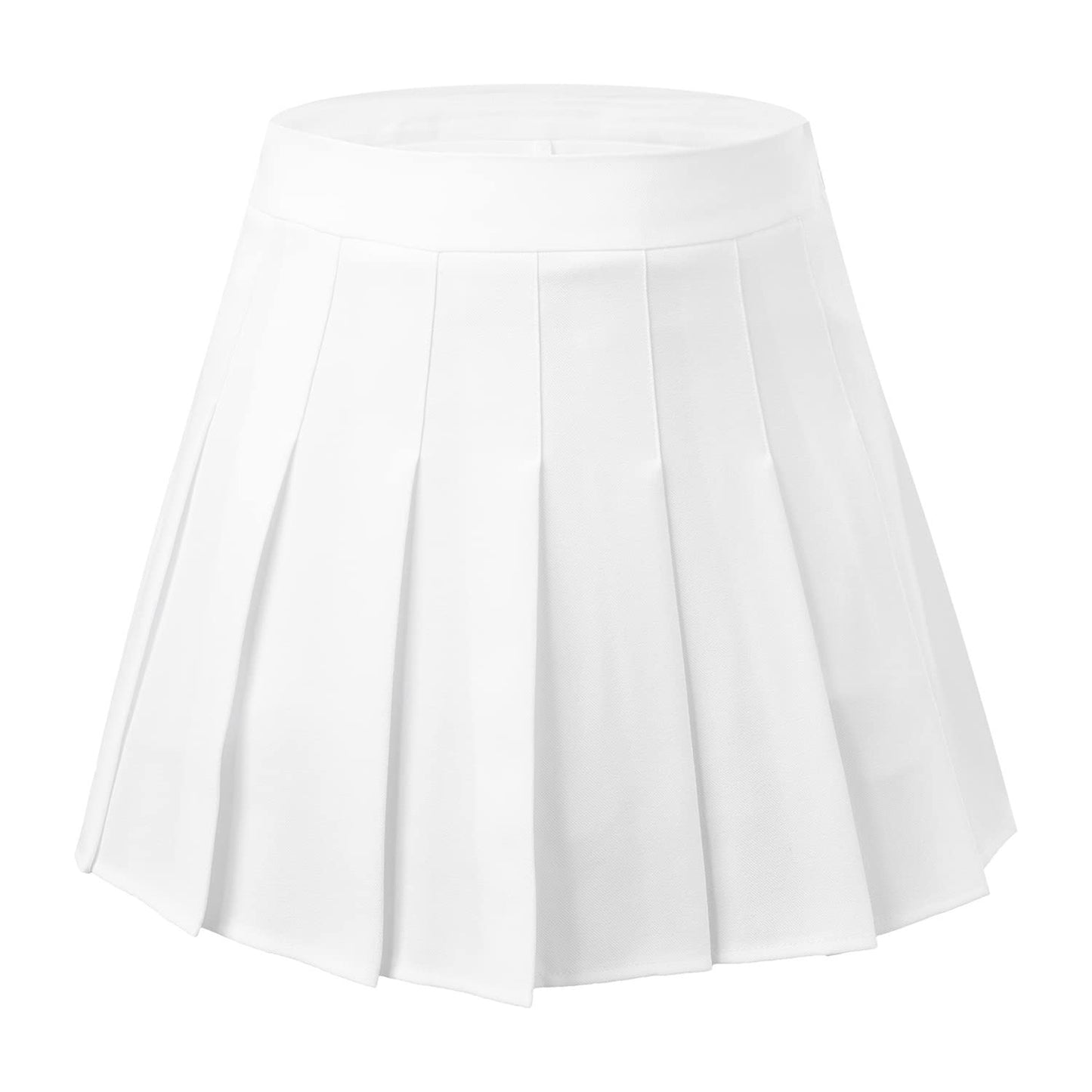 Hoerev Women Girls Short High Waist Pleated Skater Tennis Skirt, White, US 2