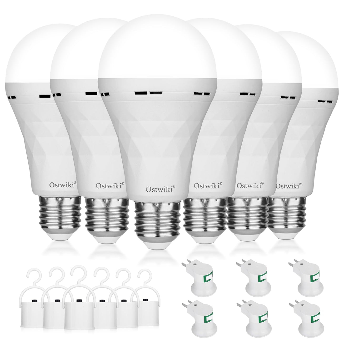 Emergency Rechargeable Light Bulbs,6 Pack Battery Operated Backup Light Bulb for Power Outage Camping Outdoor Hurricane 9W E27 8500K 1200mAh White Equivalent Self-Charging LED Light Bulbs