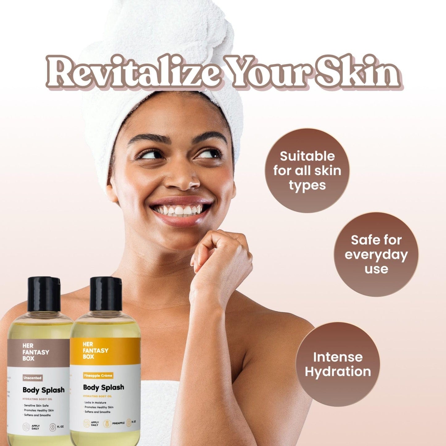 Her Fantasy Box Body Splash Hydrating Body Oil (Pineapple Creme) - Moisturizing, Non-Greasy Formula for Soft, Smooth Skin - All-Natural, Lightweight & Nourishing