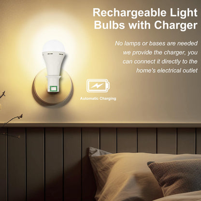 Emergency Rechargeable Light Bulbs,6 Pack Battery Operated Backup Light Bulb for Power Outage Camping Outdoor Hurricane 9W E27 8500K 1200mAh White Equivalent Self-Charging LED Light Bulbs
