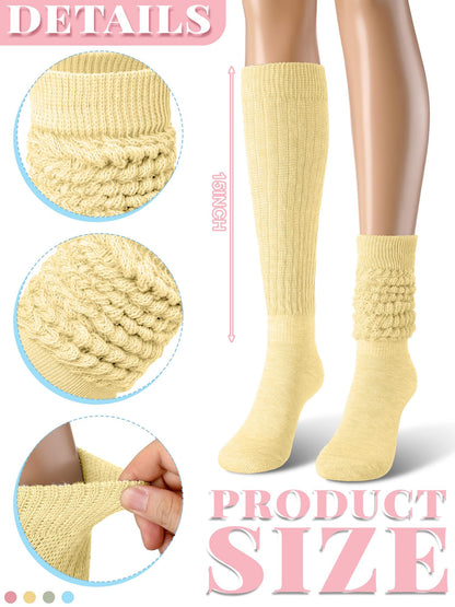 Janmercy 4 Pairs Slouch Socks for Women Bulk Stacked Boot 80s 90s Neon Slouch Knit Scrunchie Socks(Medium,Pastel Color)
