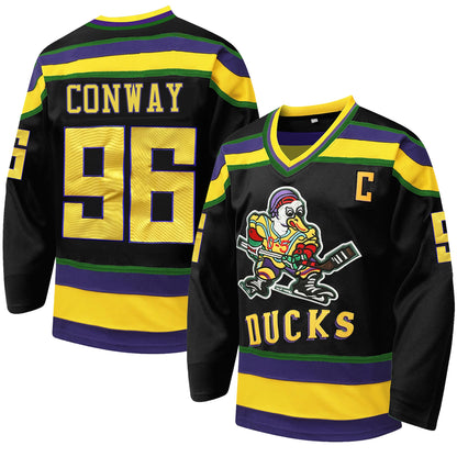 Tocament Mighty Ducks Ice Hockey Jersey #96 Charlie Conway,90s Movie Hockey Jersey for Men and Women(Black-96,Small)