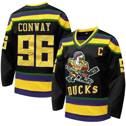 Tocament Mighty Ducks Ice Hockey Jersey #96 Charlie Conway,90s Movie Hockey Jersey for Men and Women(Black-96,Small)