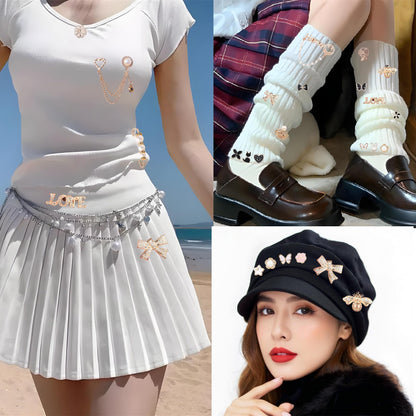 72Pcs Junk Socks Charms Kit, Gold Brooches and Pins for Women,Pearl and Rhinestone Sock Charms with Safety Pins, DIY Accessories for Decorating and Personalizing Socks Clothes Hats Shoes Scarf Shawl