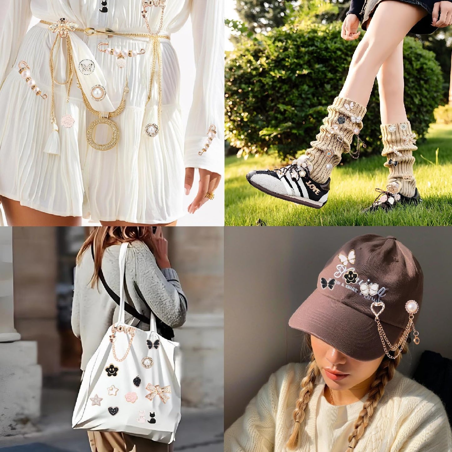 72Pcs Junk Socks Charms Kit, Gold Brooches and Pins for Women,Pearl and Rhinestone Sock Charms with Safety Pins, DIY Accessories for Decorating and Personalizing Socks Clothes Hats Shoes Scarf Shawl