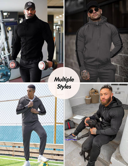 COOFANDY Men's Tracksuit Casual Athletic Full-Zip Sweatsuit Black Jogger Suits 2 Piece Outfit Activewear with Zipper Pockets (Black L)