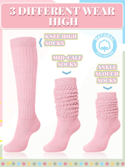 Janmercy 4 Pairs Slouch Socks for Women Bulk Stacked Boot 80s 90s Neon Slouch Knit Scrunchie Socks(Medium,Pastel Color)