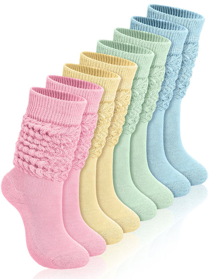 Janmercy 4 Pairs Slouch Socks for Women Bulk Stacked Boot 80s 90s Neon Slouch Knit Scrunchie Socks(Medium,Pastel Color)