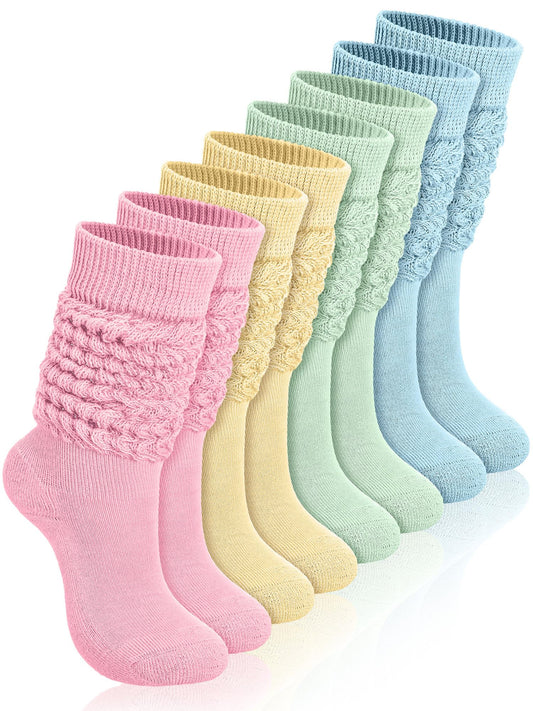 Janmercy 4 Pairs Slouch Socks for Women Bulk Stacked Boot 80s 90s Neon Slouch Knit Scrunchie Socks(Medium,Pastel Color)