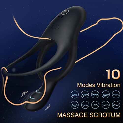 Vibrating Cock Ring with Clitoral Vibrator,10 Vibration Modes Penis Ring for Men, Medical Silicone Waterproof Sex Toys for Adult Couples Black