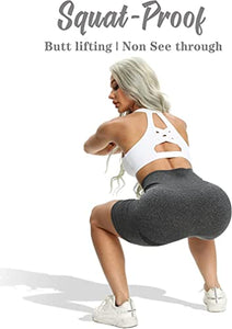 OQQ Women's 3 Piece High Waist Workout Butt Lifting Tummy Control Ruched Booty Smile Yoga Short Pants Shorts, Black Grey Avocadogreen, Medium
