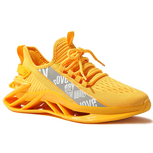 kokib Men's Walking Running Casual Shoes Mesh Athletic Sports Slip On Fashion Sneakers Lightweight Breathable All Yellow