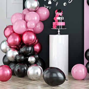Pink Black Balloon Garland Kit, Pink Black and Silver Balloon Garland Kit, Pink Black Balloons Arch for Girl and Women Birthday Party, Black Pink Balloon Garland for Valentine'S Day Party Decorations