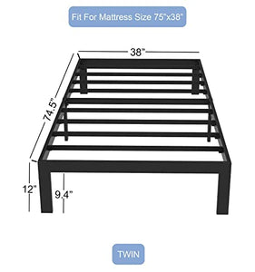 FIRSTHOMES Felix Twin Bed/Metal Platform Bed Frame Twin Size with Steel Slats/Twin Bed Frame/Easy Assembly/No Box Spring Needed/Without Headboard/ 12” Height/Black