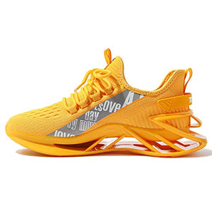 kokib Men's Walking Running Casual Shoes Mesh Athletic Sports Slip On Fashion Sneakers Lightweight Breathable All Yellow