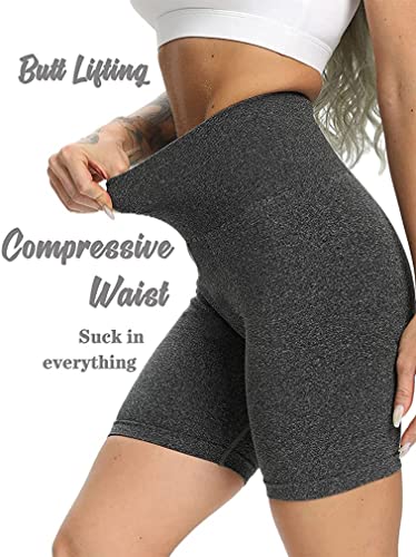 OQQ Women's 3 Piece High Waist Workout Butt Lifting Tummy Control Ruched Booty Smile Yoga Short Pants Shorts, Black Grey Avocadogreen, Medium