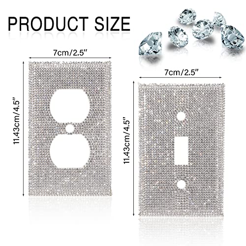 4Pcs Bling Light Switch Cover Shiny Silver Rhinestones Wall Plate Light Switch Wall Plate Cover Sparkly Diamond Plate Outlet Decorative Glitter Outlet Covers (Single Gang Socket,Duplex Outlet)