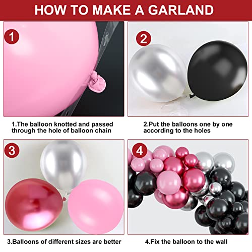 Pink Black Balloon Garland Kit, Pink Black and Silver Balloon Garland Kit, Pink Black Balloons Arch for Girl and Women Birthday Party, Black Pink Balloon Garland for Valentine'S Day Party Decorations