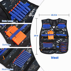 Kids Tactical Vest Kit for Nerf Guns Series with Refill Darts,Dart Pouch, Reload Clips, Tactical Mask, Wrist Band and Protective Glasses,Nerf Vest Toys for 8 9 10 11 12 Year Boys
