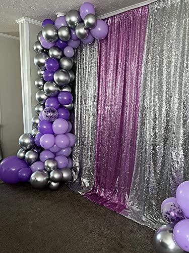 WISPET Silver Sequin Backdrop Curtains 2 Panels 2FTx8FT Glitter Drapes Backdrop Wedding Photo Backdrop Glitter Birthday Bridal Party Curtains Sparkle Background Party Decor Curtains