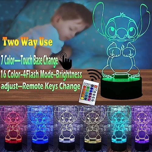 LOUHH Stitch Night Lights, Stitch Gifts - 3D LED Intelligent Remote Control 16-Color Stitch Light for Children's Room Decoration, Christmas Gifts, Children's Day Gift