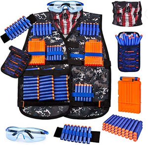 Kids Tactical Vest Kit for Nerf Guns Series with Refill Darts,Dart Pouch, Reload Clips, Tactical Mask, Wrist Band and Protective Glasses,Nerf Vest Toys for 8 9 10 11 12 Year Boys