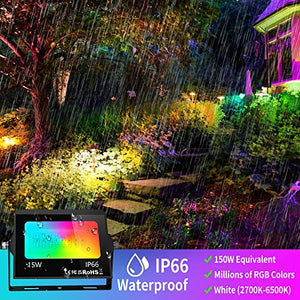 4 Pack LED Flood Light Outdoor with Stake, RGBCW DIY Color Changing Landscape Lighting 150W Equivalent, Bluetooth Smart Floodlight with App Control, Timing-20 Modes for Garden Yard, IP66 Waterproof