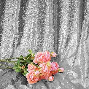 WISPET Silver Sequin Backdrop Curtains 2 Panels 2FTx8FT Glitter Drapes Backdrop Wedding Photo Backdrop Glitter Birthday Bridal Party Curtains Sparkle Background Party Decor Curtains